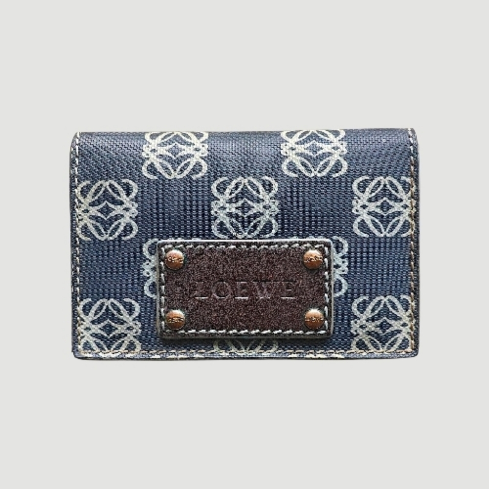 Loewe Anagram Logo Business Card Holder Wallet In Navy Blue Denim